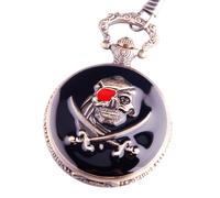 ShoppeWatch Pocket Watch Pirates Skull and Dagger with Chain Retro Steampunk Cosplay Full Hunter Black Case PW-72