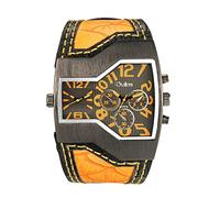 ShoppeWatch Unique Mens Watch Large Dial Dual Time Display | Quartz Movement Leather Band | Big Face Watch for Men | Oversize Dress Watch