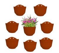 ShoppeWatch Wall Planters for Indoor Plants 8 Pack with Hooks | Outdoor Self Watering Wall Pots for Plants | Balcony Planters for Railing | Over Fence Planters Terracotta Brown