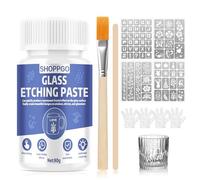 SHOPPGO Glass Etching Cream, Glass Etching Kit 80g, Create Various Frosted Patterns on the Glasses Surface, con 4PCS glass etching Stencils Reusable, for DIY Artworks, Window, Mirrors, etc