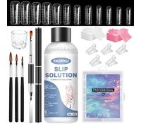 SHOPPGO Slip Solution for Polygel Nails, 75ml Slip Solution+120 Nail Tips for Gel Extensions+4 Builder Gel Brush+100 Cleaning Papers+Glass for Nail Art Design