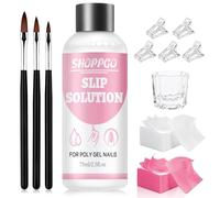 SHOPPGO Slip Solution for Polygel Nails, Polygel Slip Solution, Poly Gel Nail Kit Contains 75ml slip solution, 5 Nail Tip Clips, 3 Brushes, 1 Crystal Cup, 100 Cleaning Papers