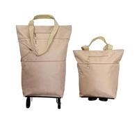Shopping Bag 2-in-1, Carry Bag and Foldable Shopping Trolley with Wheels, Foldable Wheels, Quick Deployment (Beige)