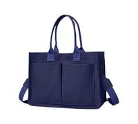 Shopping Bag Made Of Canvas With Label Bags With Pockets Made Of Linen With Many Compartments Daily Color Shoulder Bags For Daily Life, Shopping, Work, dark blue, Consulte la descripción