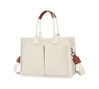 Shopping Bag Made of Canvas with Linen Tag Tas-Tag with Many Compartments Single Shoulder for Daily Life, Shopping, Work and Sturdy Canvas Bag for Women, White, riferimento alla descrizione