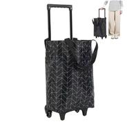 Shopping Bag on Wheels, Waterproof Foldable Shopping Trolley, Portable Reusable Trolley Bags with Telescopic Handle, Black Diamond Pattern, Trolleys