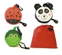 Shopping Bag with Pouch, Pack of 3, Animal Character Design, Panda, Ladybug, Frog Shapes, Portable Reusable Foldable, Kids Travel, School, Storage, Gym