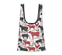 Shopping Bags,Reusable Grocery Bags Foldable Tote Bags Large Washable Carry Bag,Meat Cuts Diagrams Butcher Shop