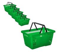 Shopping Basket 28Ltr - Plastic - Green - Blue - Red Double Handle HeavyDuty Washable (3 PCS X GREEN BASKET)