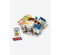 Shopping Basket Filled with Pretend Branded Product Boxes multicoloured