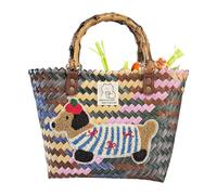 Shopping Basket in Fabric, PP Straw Bag | Retro Summer Bag ?orsa Waterproof Tote 400 Bor?à Large Fabric, Bor?à Versatile Ideal for Weekend Getaways and Activities D