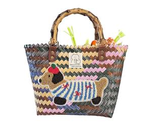 Shopping Basket in Fabric, PP Straw Bag | Retro Summer Bag ?orsa Waterproof Tote 400 Bor?à Large Fabric, Bor?à Versatile Ideal for Weekend Getaways and Activities D