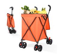 Shopping Cart, Collapsible Folding Utility Wagons Carts Heavy Duty, Large Capacity 120lbs, Minimalist, with All-Terrain Big Wheels for Outdoor Camping Shopping Sports Garden (Orange)