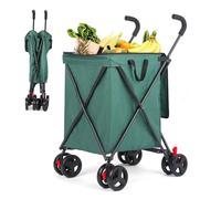 Shopping Cart, Collapsible Folding Utility Wagons Carts Heavy Duty, Large Capacity 120lbs, Minimalist, with All-Terrain Big Wheels for Outdoor Camping Shopping Sports Garden (Dark Green)