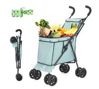 Shopping Cart, Collapsible Folding Utility Wagons Carts Heavy Duty, The Original Patented, Capacity 60lbs Capacity, Minimalist, for Outdoor Camping Shopping Sports Garden (Teal Blue)