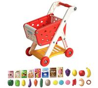 Shopping Cart for Kids, Safe Toddler Shopping Cart with Spacious Storage Basket with 25 Items Educational Toy for Grocery Store Pretend Play