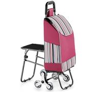 Shopping Cart with Seat for Climbing Stairs - Portable Trolley with Wheels for Grocery Utility - Folding Rolling Cart