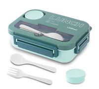 Shopping Dose Bento Box, 1300ml Leak Proof 4 Compartment Bento Lunch Box with Cutlery,Lunch Box for Adults, Kids & Office, Microwavable Lunchbox (Green)