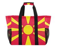 Shopping Kitchen Reusable Grocery Bag Cartoon Beach Totes Women Utility Bags Packable Pool Tote Boat Bag Trendy Gray, North Macedonia National Flag, 15.4 X 9.8 X 12.8 inch, Modern