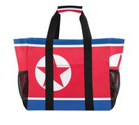 Shopping Kitchen Reusable Grocery Bag Cartoon Beach Totes Women Utility Bags Packable Pool Tote Boat Bag Trendy Gray, North Korea Flag, 15.4 X 9.8 X 12.8 inch