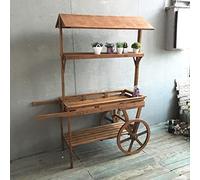 NOWLIN Shopping Mall Flower Cart Shelf Flower Shop Outdoor Flower Stand Creative Outdoor Promotional Trolley Suitable for Indoor and Outdoor (wood color)