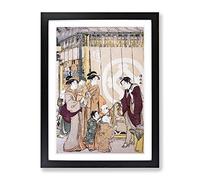 Shopping On New Years Day By Torii Kiyonaga Asian Japanese Framed Print | A4 Black Framed Wall Art | Ready to Hang | Asian Nature Picture | Living Room Bedroom Lounge Office