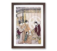 Shopping on New Years Day by Torii Kiyonaga Framed Print | A2 Walnut Framed Wall Art | Ready to Hang | Modern Nature Picture | Living Room Bedroom Lounge Office