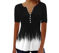 Shopping Online 2024 Summer T Shirts for Women UK Short Sleeve Button Up V Neck Tops Trendy Pleated Henley Tunic Shirts Dressy Casual Butterfly Floral Print Blouse Ladies Elegant Going Out Tee