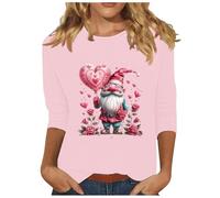 Shopping Online 2025 Valentines Day T-Shirt for Women UK Funny Love Heart Gnome Floral Print Blouse Casual 3/4 Sleeve Crewneck Tunic Tops Dressy Comfy Lightweight Shirts Spring Tee