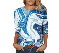 Shopping Online Casual 3/4 Sleeve Tunic Tops for Women UK 2025 Summer Fashion Crew Neck Lightweight Blouse Dressy Comfy Loose Fit Shirts Ladies Elegant Floral Print T-Shirt Going Out Tee