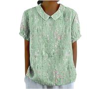 Shopping Online Linen Shirts for Women Summer Short Sleeve Tops Casual Lapel Neck Button Back Blouses Ladies Floral Print Tshirts UK 2024 Fashion Plus Size Tee Blouses