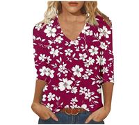 Shopping Online Women Fashion Tops UK Casual 3/4 Sleeve V Neck Shirts 2024 Summer Floral Print Blouses Dressy Comfy Tunic Tops Ladies Elegant Going Out T-Shirts Loose Fit Tee