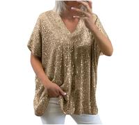 Shopping Online Women Sexy Blouse UK Summer Short Sleeve Deep V Neck Sparkly T-Shirt 2025 Fashion Plus Size Sequin Tops Dressy Casual Loose Fit Shirts Ladies Elegant Going Out Tee