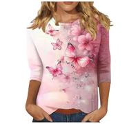 Shopping Online Womens Casual 3/4 Sleeve Blouse UK Summer Fashion Crewneck Tunic Tops Funny Floral Butterfly Polka Dots Print Shirts Dressy Comfy Breathable Outdoor Wear Top Lightweight Tee