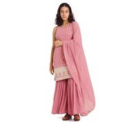 Shopping Queen Women's Georgette Embroidery Straight Kurta and Sharara Set