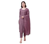 Shopping Queen Women's Silk Blend Chikankari Embroidery Kurta Set, Hippie Pink, Medium