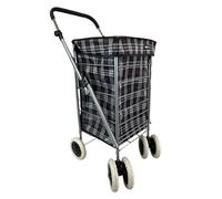 Shopping Trolley 6 wheel Cart Grocery Folding 6 Wheels Market Laundry Portable (Black Tartan)