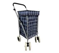 Shopping Trolley 6 wheel Cart Grocery Folding 6 Wheels Market Laundry Portable (Navy Tartan)