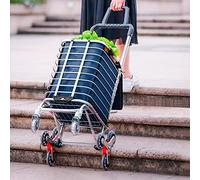 Shopping Trolley 8-Wheel Stair Climbing Utility Push Cart Folding Large Shopping Cart with Front Swivel Wheels Removable Waterproof Bag Aluminium Alloy Frame Double Handle