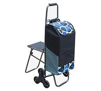 SHOPPING TROLLEY Foldable Cart bag steel bracket 6 Wheels Heavy Duty 100kg Organiser 33L with seat Removable elderly Stair-climbing wheel for Supermarket food market picnic
