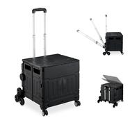 Relaxdays Trolley, Stair Climbing, Foldable, Up to 50 kg, Telescopic Handle, Shopping Transport Cart, Black, Aluminium, 15 x 15.5 x 7.5 cm