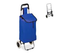 Relaxdays Shopping Trolley, Folding, 25 L Grocery Tote with Casters, 10 kg Capacity, 91 x 40 x 30 cm, Dark Blue, Polyester, Pack of 1