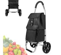 Shopping Trolley On Wheels Foldable Shopping Trolley, Black Detachable Trolley Bag Collapsible Trolley with Wheels Pull Along Cart Stair Climbing Shopping Cart, Waterproof Fabric, 40L Black