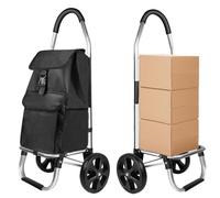 Shopping Trolley on Wheels, Grocery Trolley with 2 Wheels, Aluminium Folding Wheeled Shopping Trolleys with Detachable Bag & Hand Truck, Pull Along Cart Stair Climbing Shoppings Cart for the Elderly