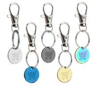 Shopping Trolley Token Keyring Set - 5 PCS Coin Key Ring for Supermarket Cart - UK Pound Solid Metal (5 Colors)