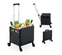 Relaxdays Foldable Shopping Trolley, 10% rubber 20% iron 70% plastic, Black, 101 x 43 x 44 cm