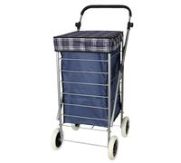 Shopping Trolley with 4/6 Wheels Lightweight Strong Large Cart 54L (4 Wheels Navy)