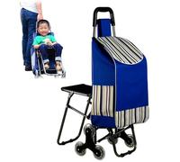 Shopping Trolley with Seat, Foldable Shopping Trolley on Wheels Portable Lightweight Collapsible Push&Pull Cart 6 Wheels Stair Climbing Grocery Trolleys Waterproof for Outdoor Shoppings