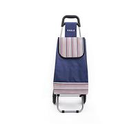 Shopping Trolley with Storage Bag - Folding Trolley Cart with Handle - Collapsible Trolley with Wheels - Shopping Trolleys for Women and Men - 43L Foldable Shopping Bag with Back Zipper Pocket (Navy)