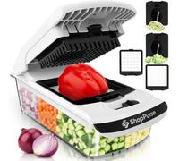 ShopPulse Pro Original Vegetable Chopper with Container Dicer & Spiralizer, Kitchen Prep Tool Salad & Veg Dicer with Cutter - Fast Food Prep Kitchen Gadgets & Cooking Gifts (2-in-1, White)